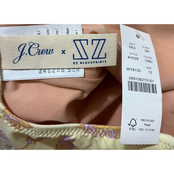 J.Crew x SZ Blockprints Size 12 Yellow One Piece Swimwear Swimsuit NEW - Picture 11 of 13
